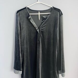 Elegant Steel Blue Velvet Women's Tunic